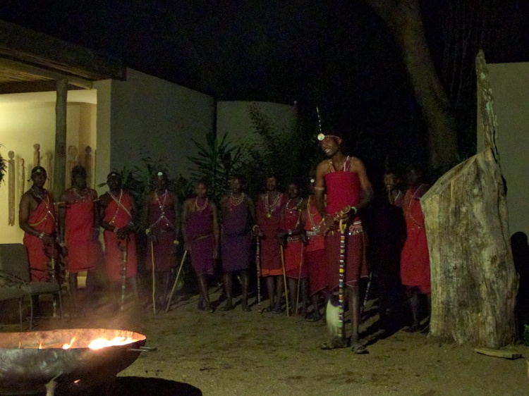 The Masaai tribe cultural session on a cold evening at Kichwa Tembo, Masai Mara
