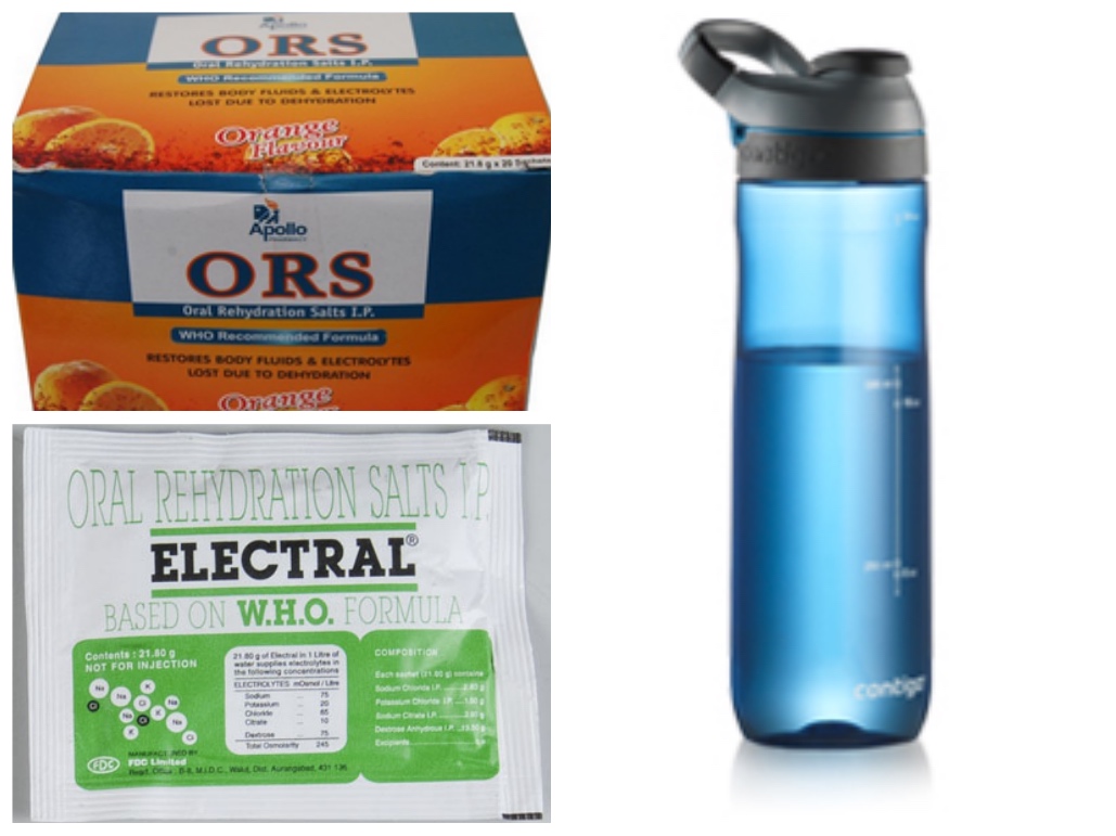 Water bottle, ORS and Electral